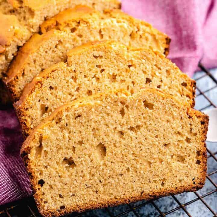 An up-close view of the sliced peanut butter bread.