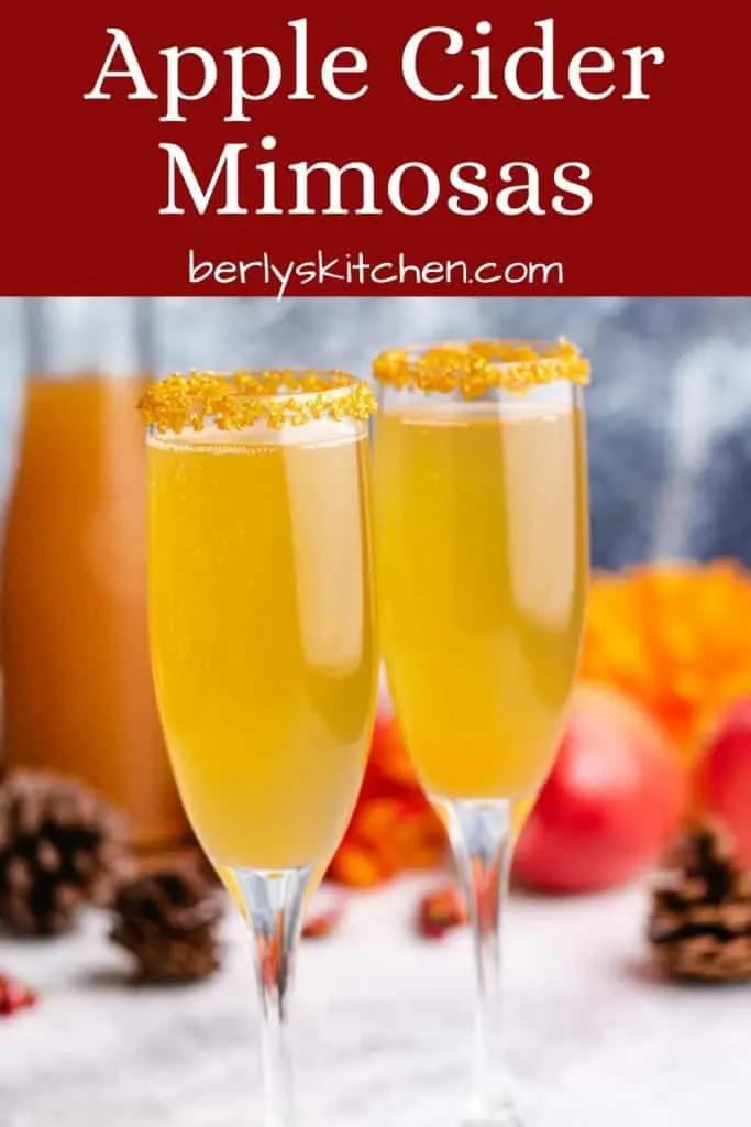 The apple cider mimosas served in sugar rimmed glasses.