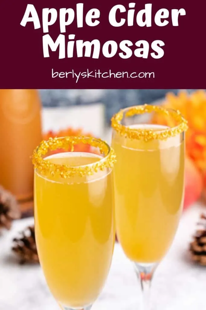 The finished and decorated apple cider mimosas.