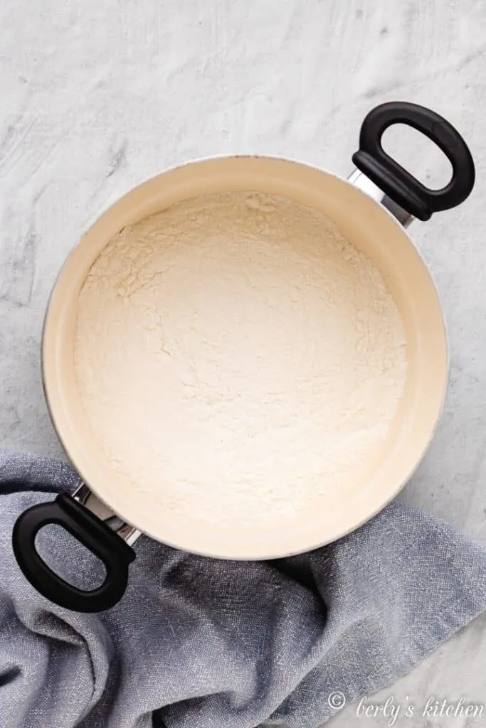 Sugar and corn starch in a large saucepan.