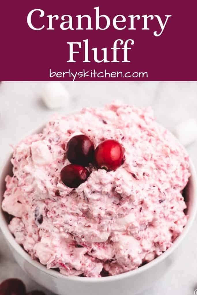 The cranberry fluff garnished with fresh cranberries.