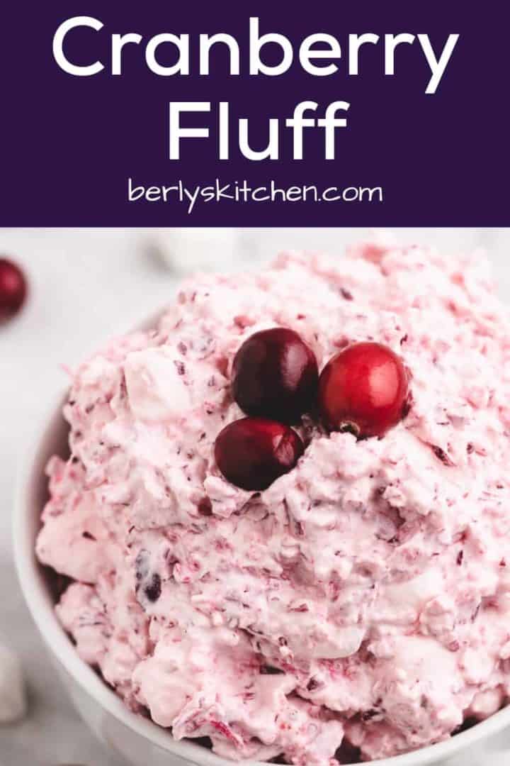 Cranberry fluff served in a small white bowl.