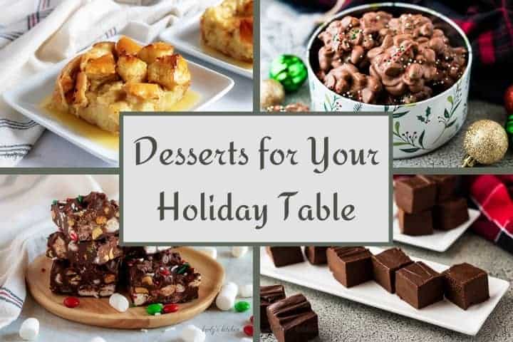 Collage of holiday dessert photos.