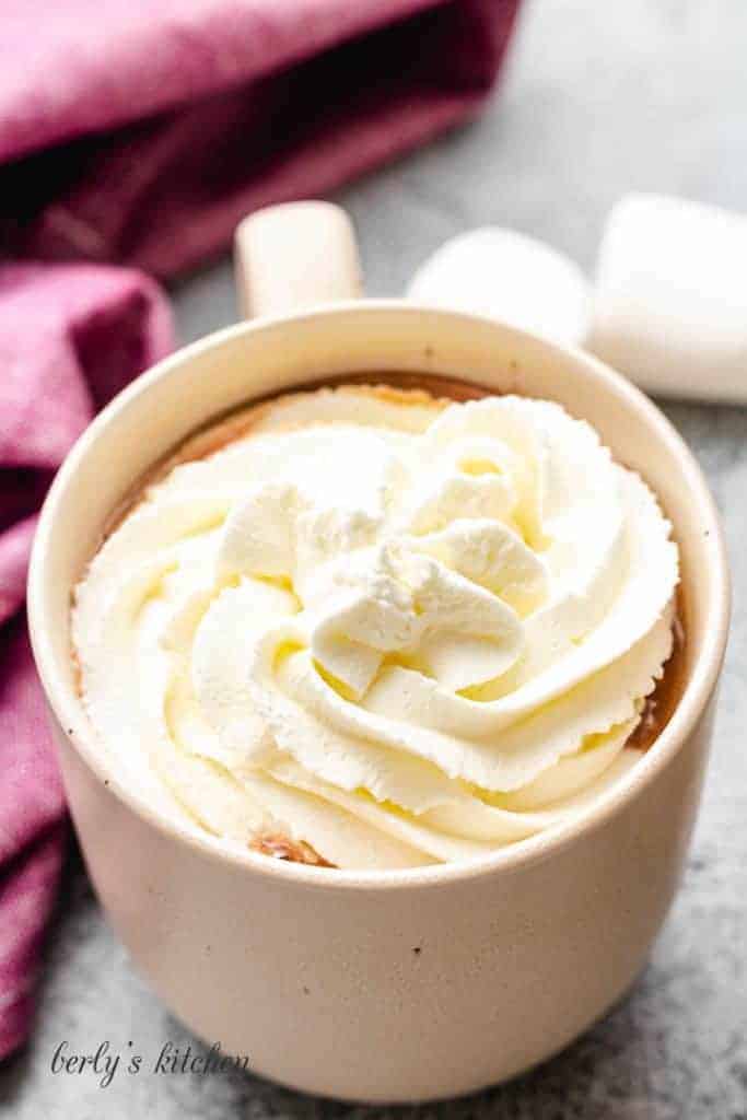 Whipped topping added to the hot chocolate.