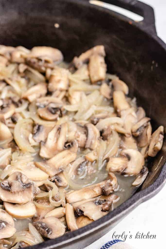 White wine added to de-glaze the pan.