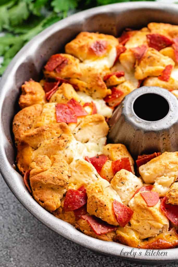 The fresh baked appetizer cooling in the pan.