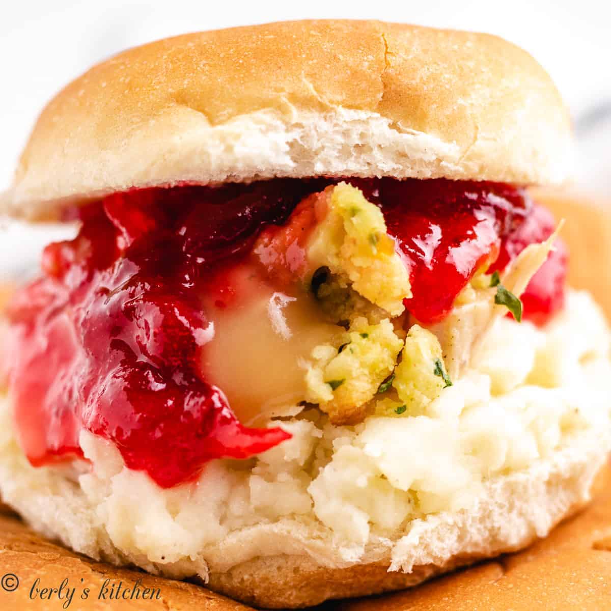 A Thanksgiving slider on made with all the fixings.