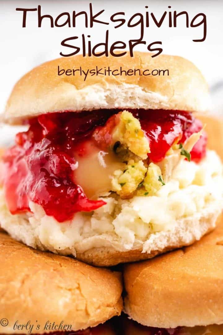 A thanksgiving slider made with turkey and all the fixings.