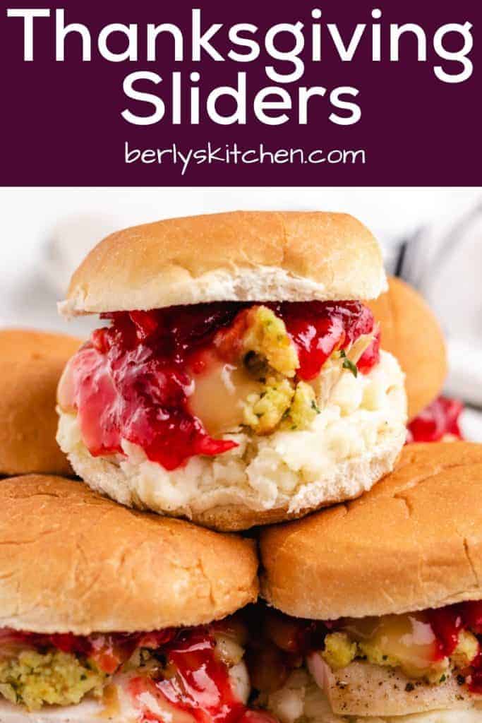 The Thanksgiving sliders stacked on a plate.