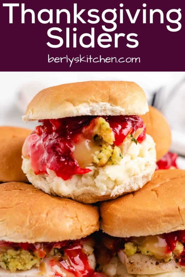 The Thanksgiving sliders stacked on a plate.