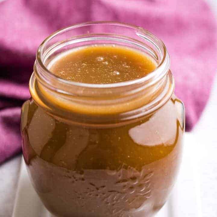 The finished sweet sauce in a small mason jar.