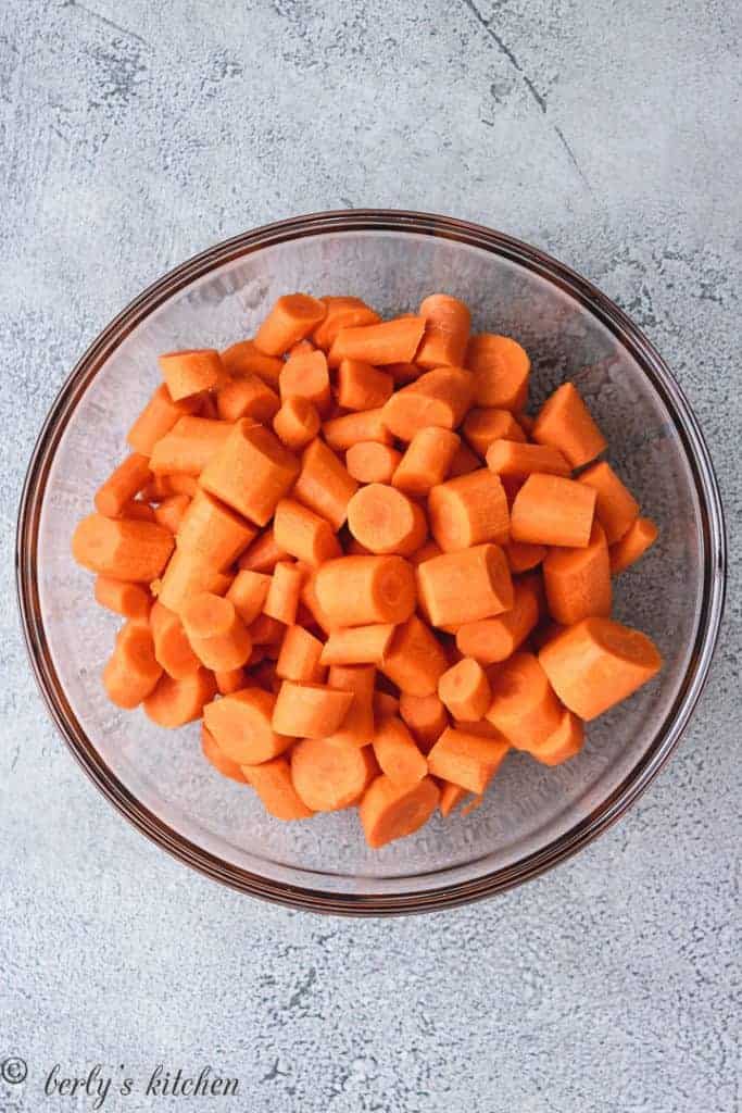 Chopped carrots in a large mixing bowl.