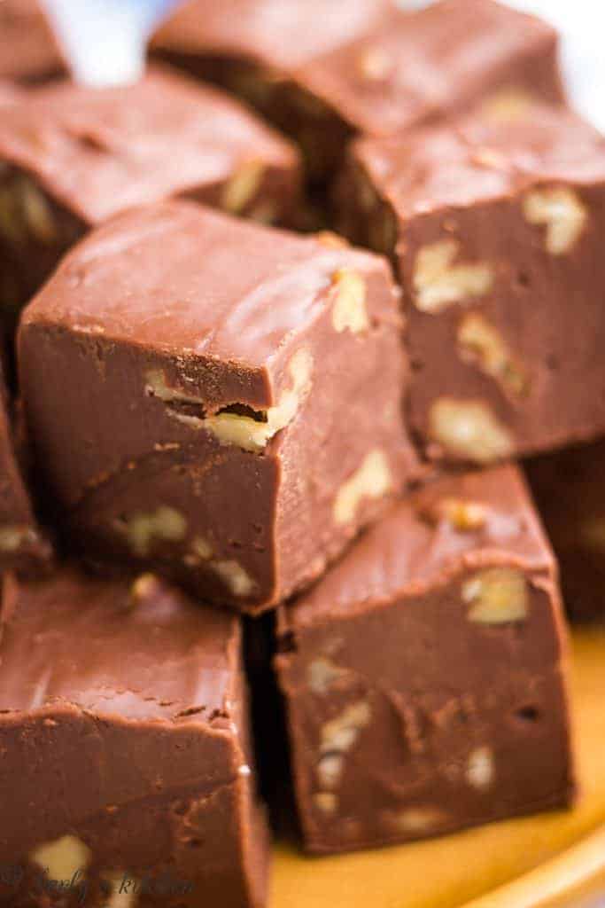 An up-close view showing the fudge's smooth texture.