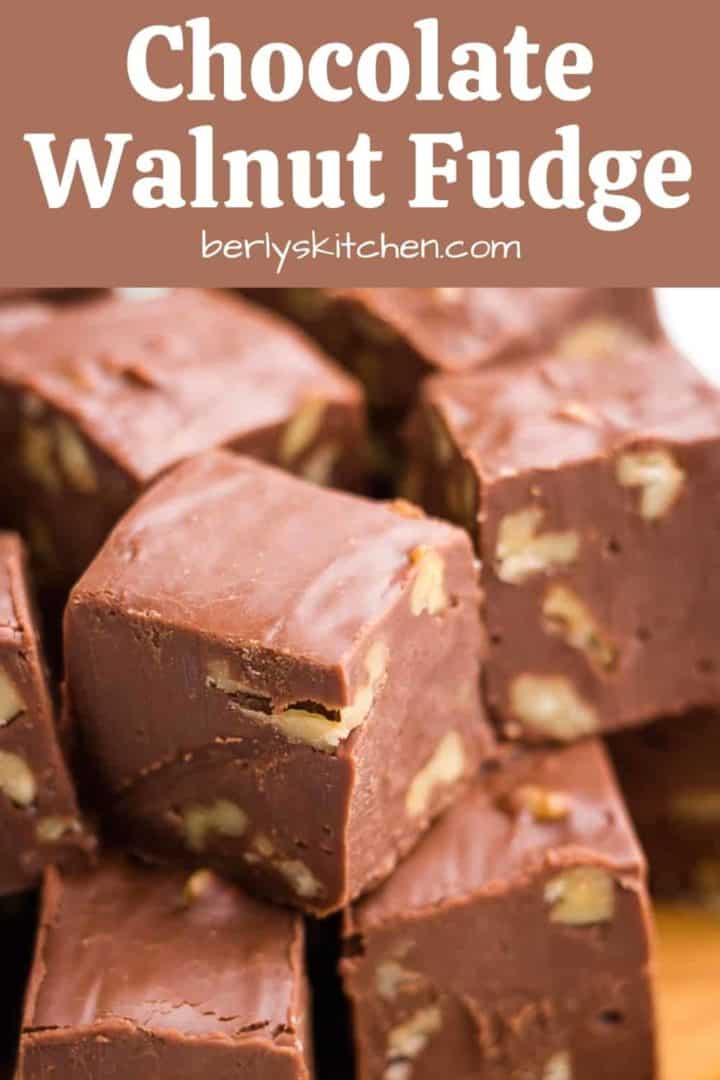 An up-close photo showing the chocolate walnut fudge.
