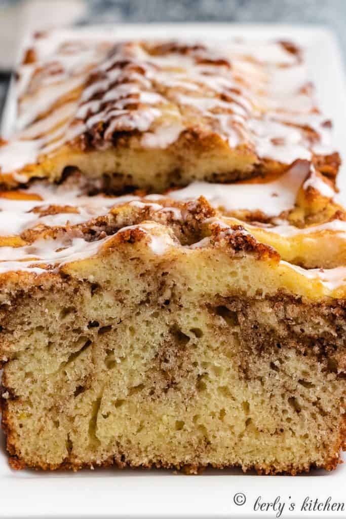 An up-close view of the cinnamon quick bread.