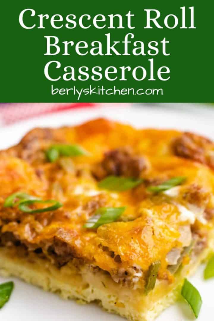 A close-up of the crescent roll breakfast casserole.