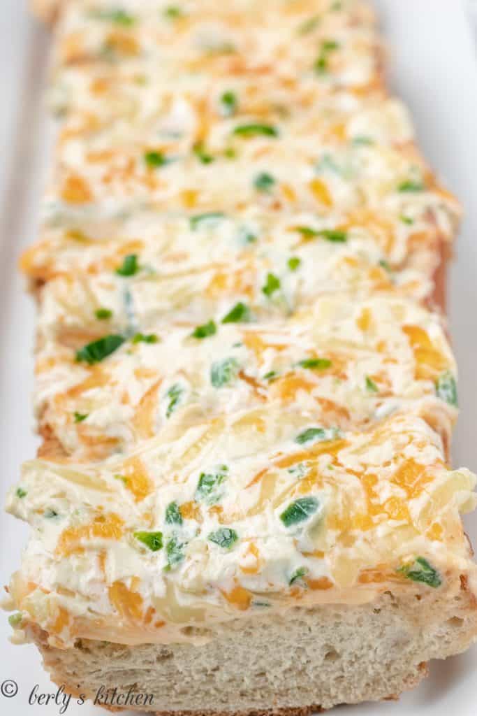 An up-close view of the cheesy jalapeno popper bread.