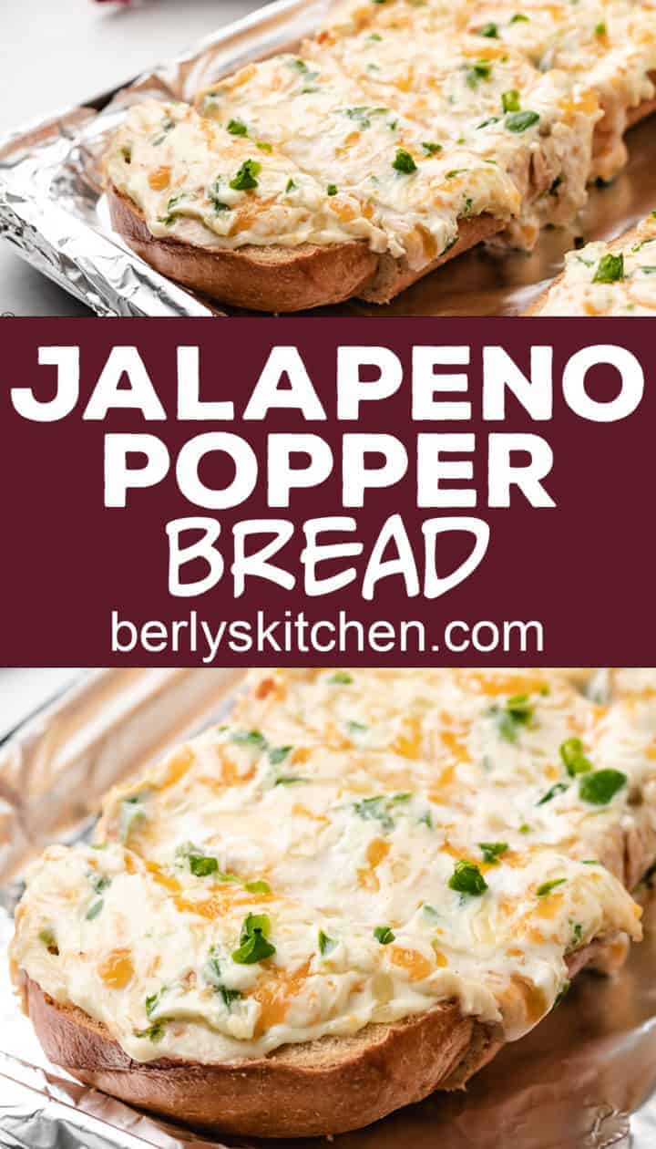 Two stacked photos of the baked jalapeno popper bread.