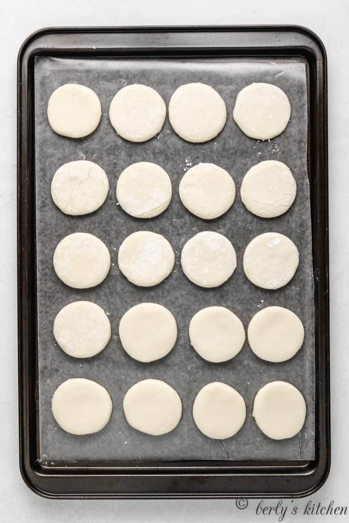 The filling shaped into disks and transferred to a lined sheet pan.