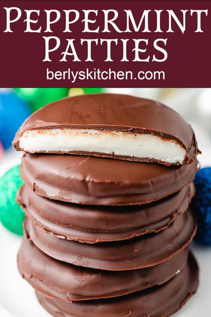 A peppermint patty split in half to show the filling.