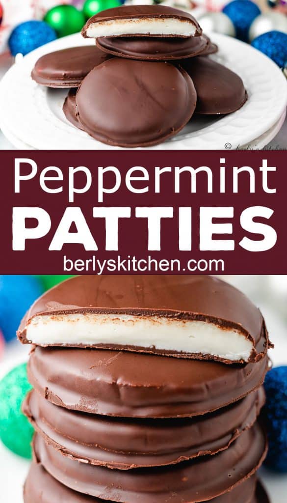 Two stacked photos showing the finished peppermint patty candies.