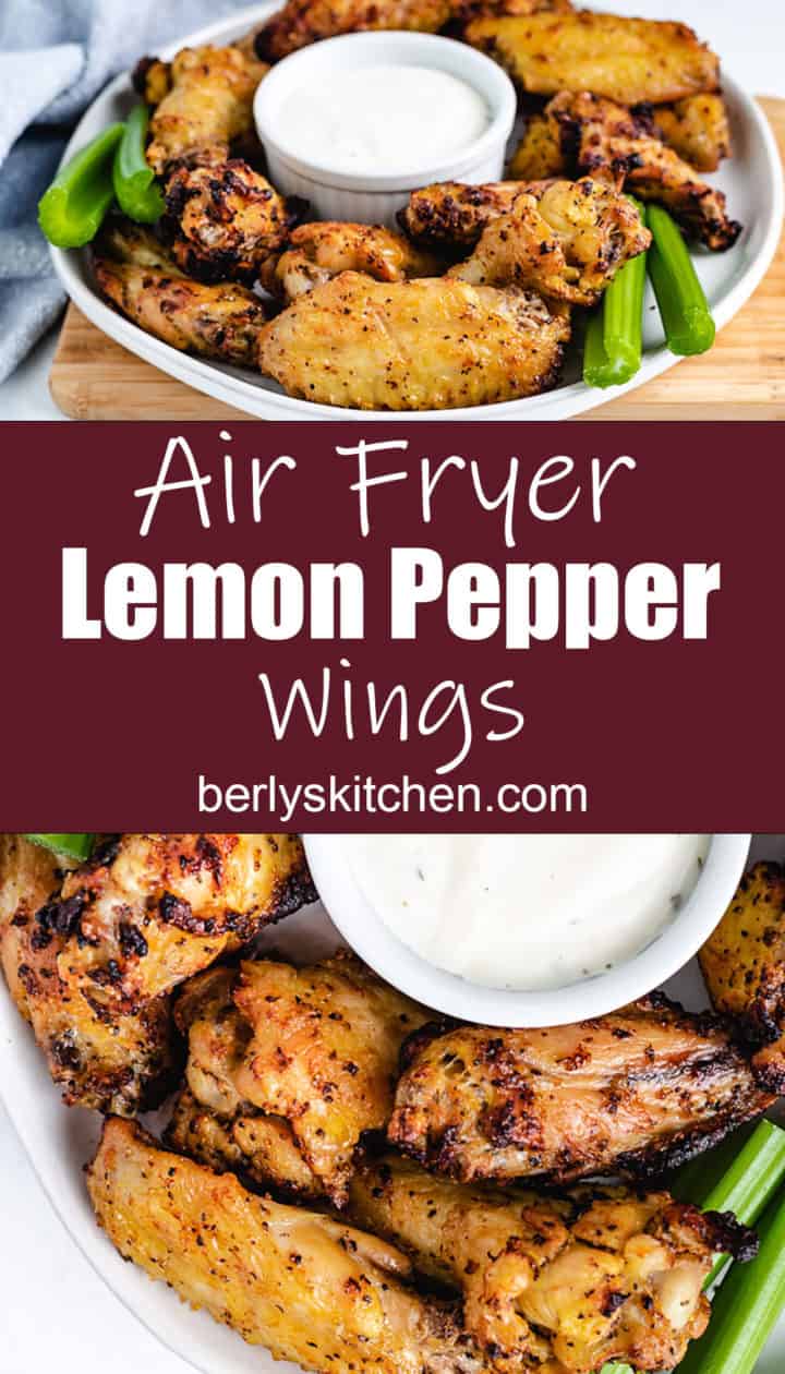 Lemon pepper chicken wings with ranch dressing.
