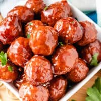 BBQ Meatballs in a white dish.
