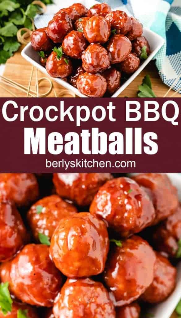 Crockpot BBQ meatballs with wooden toothpicks.