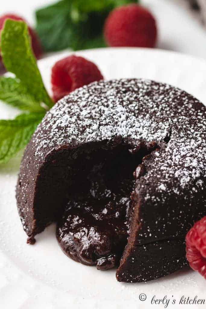 Molten chocolate lava cake with melted filling.