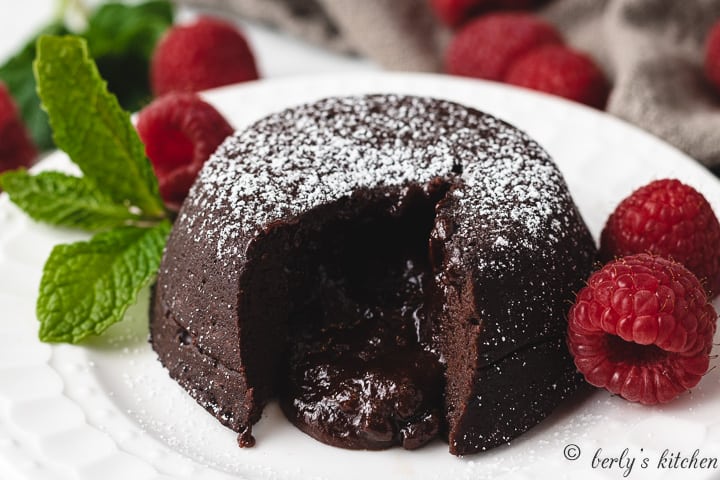 Instant Pot Lava Cakes on a white plate.