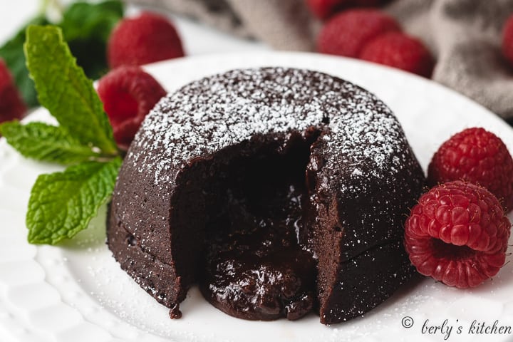 Instant pot lava cakes on a white plate.