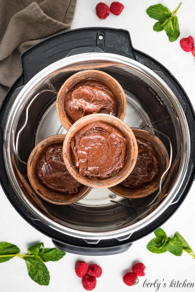 Uncooked lava cakes in an instant pot.