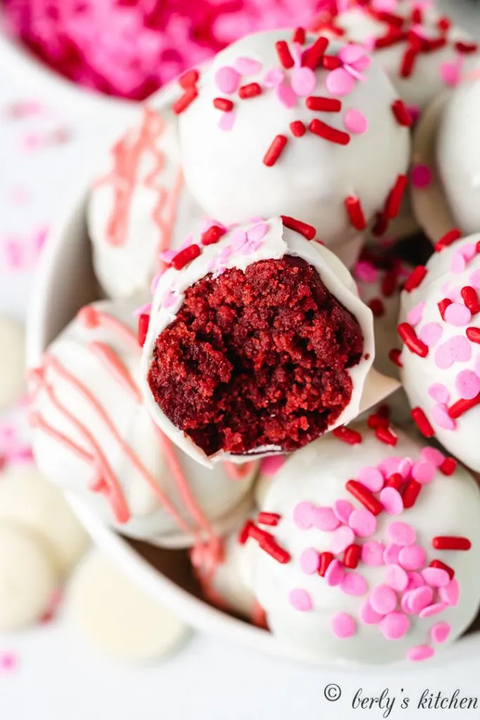 Bowl of valentine's day truffles.