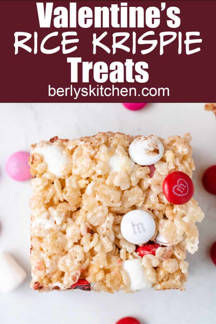 Stack of two rice krispie treats for Valentie's day.