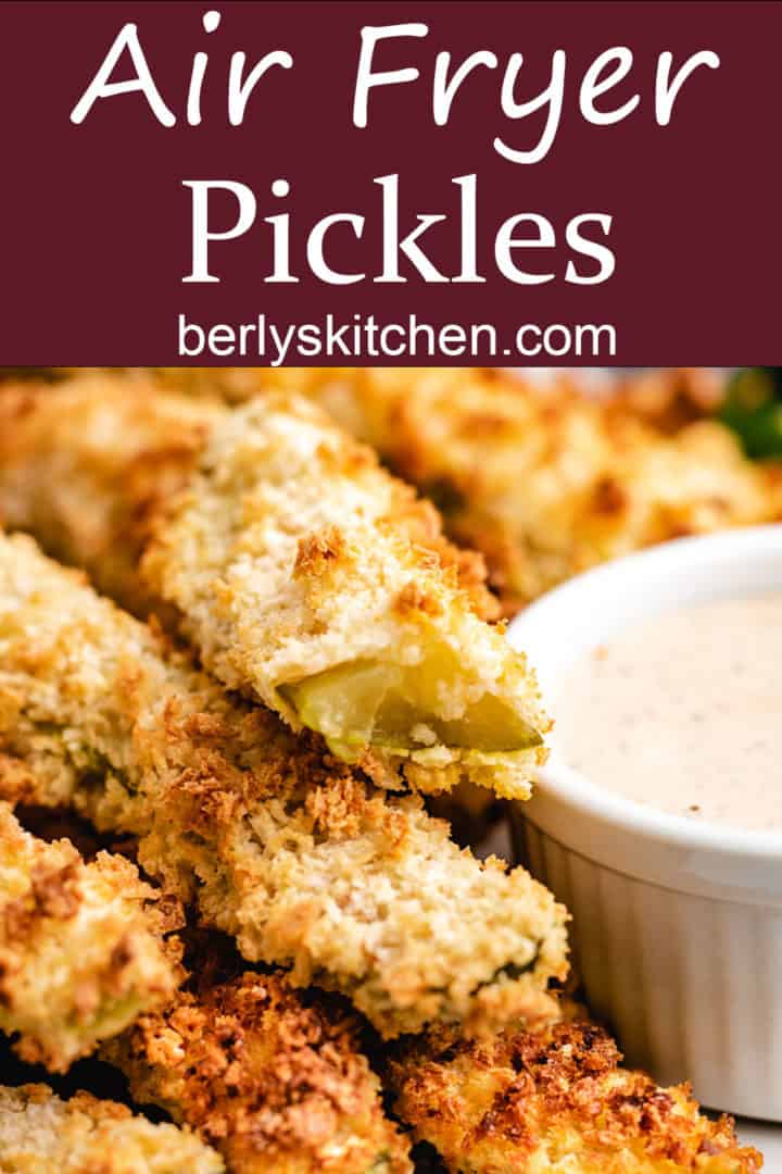 Air fryer pickles with spicy ranch dressing.