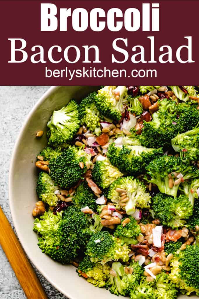 Close up photo of broccoli salad.
