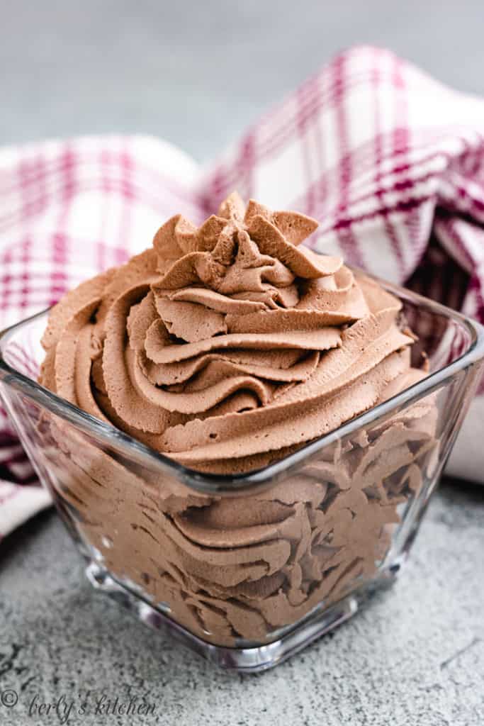 Chocolate whipped cream in a serving dish.