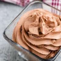 Chocolate whipped cream in a glass dish.