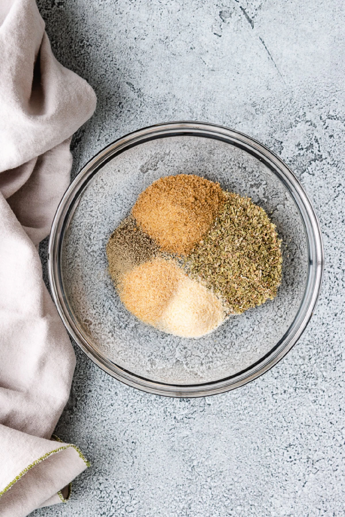 Top down view of seasoning in a bowl.