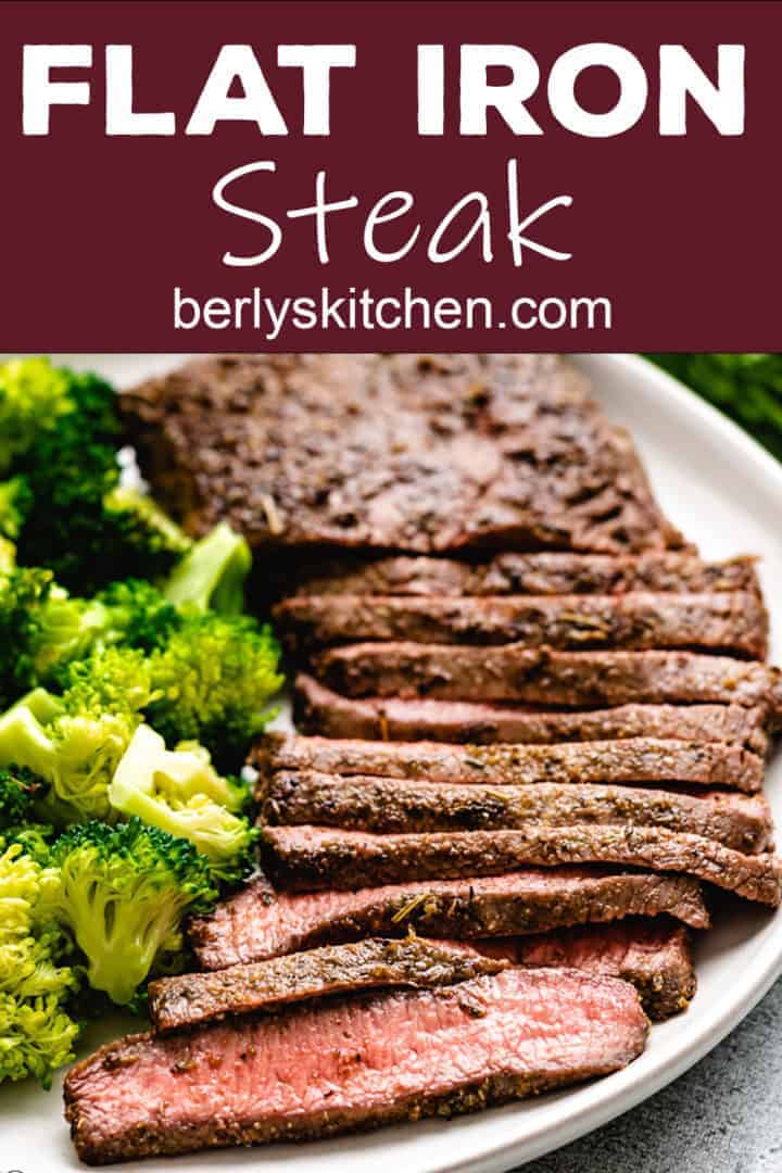 Thinly sliced flat iron steak and vegetables.