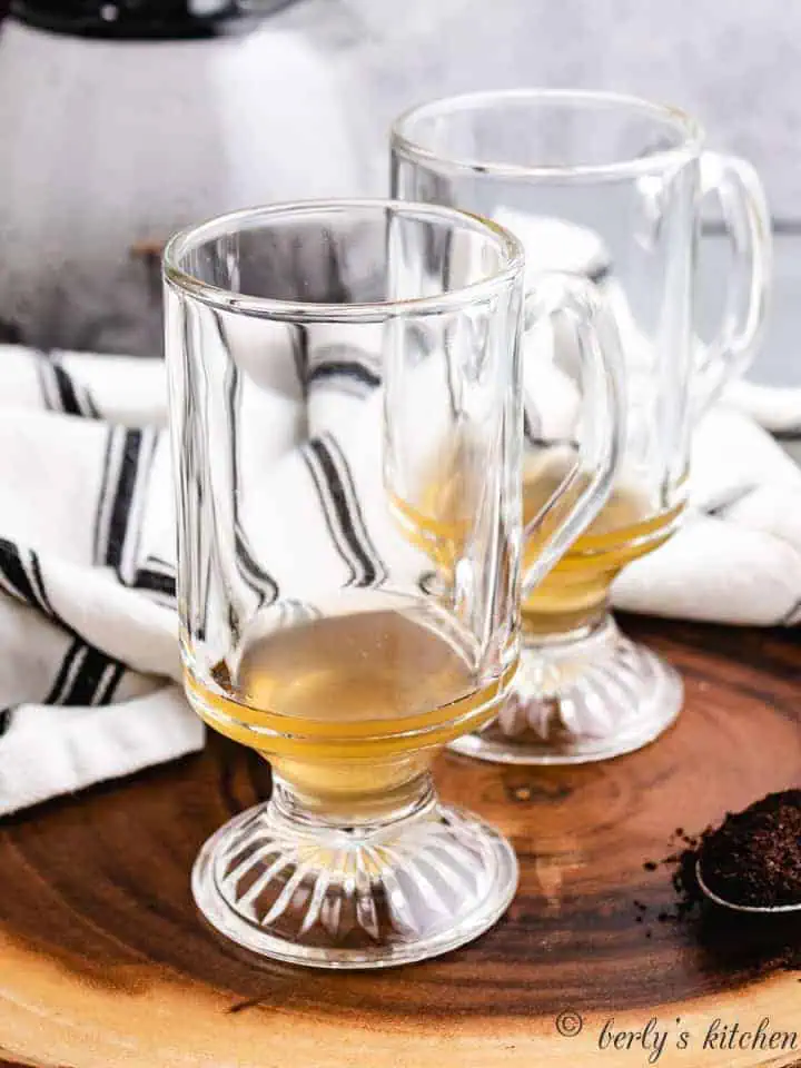 Frangelico liqueur in a glass mug.