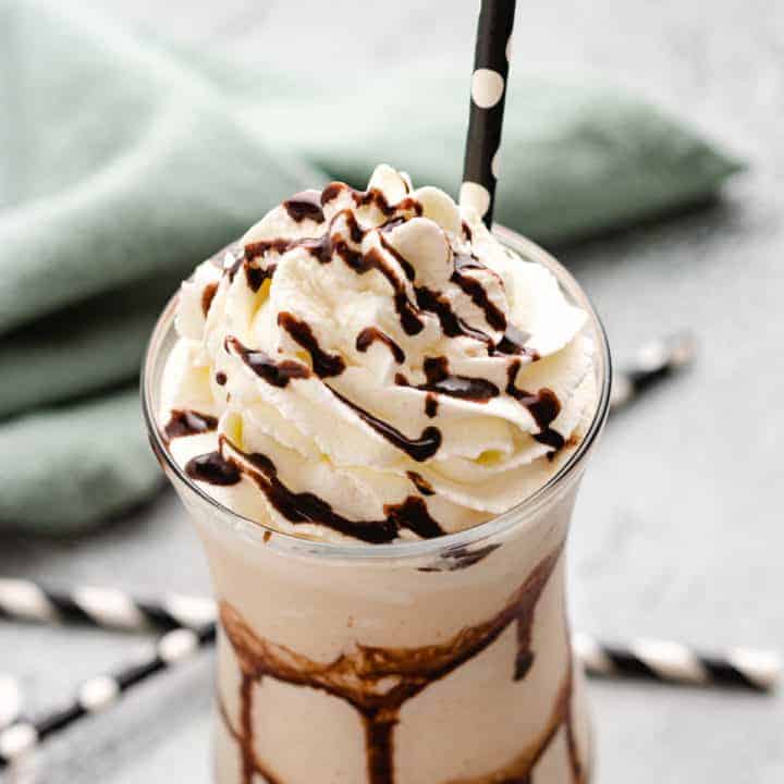 Frozen Mudslide Frozen mudslide in a glass with a black straw.