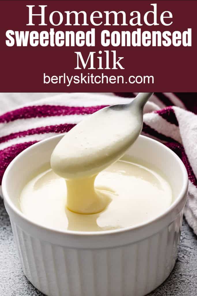 White ramekin filled with homemade sweetened condensed milk.