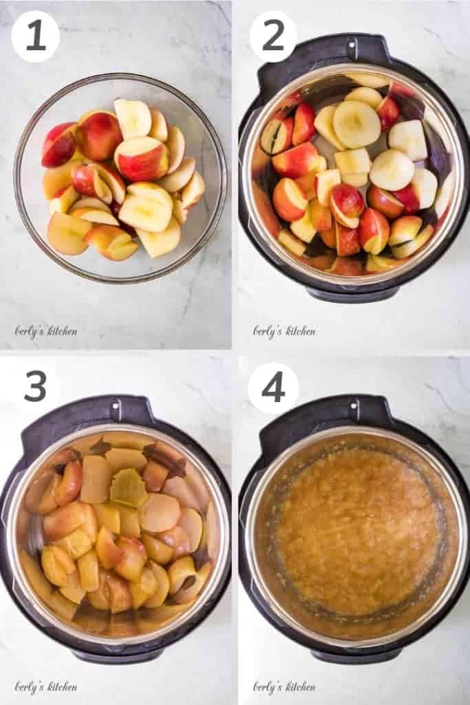 Collage style photo of how to make instant pot applesauce.