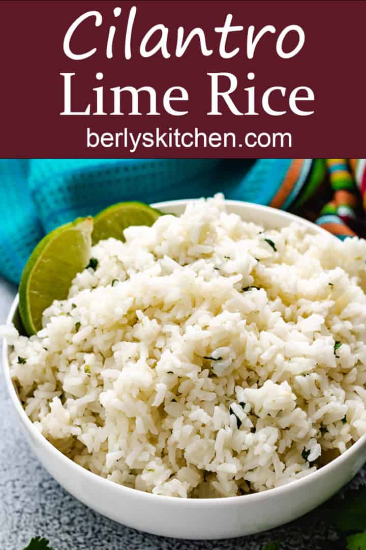 Rice with cilantro and lime in a blue bowl.