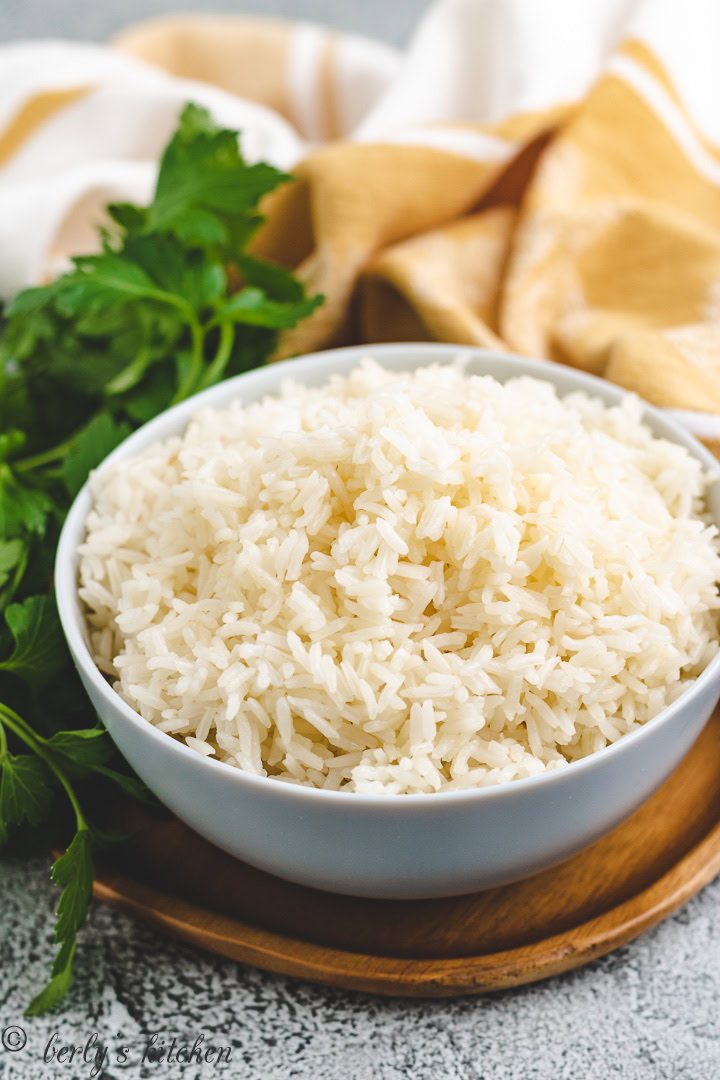 Rice with a yellow napkin.