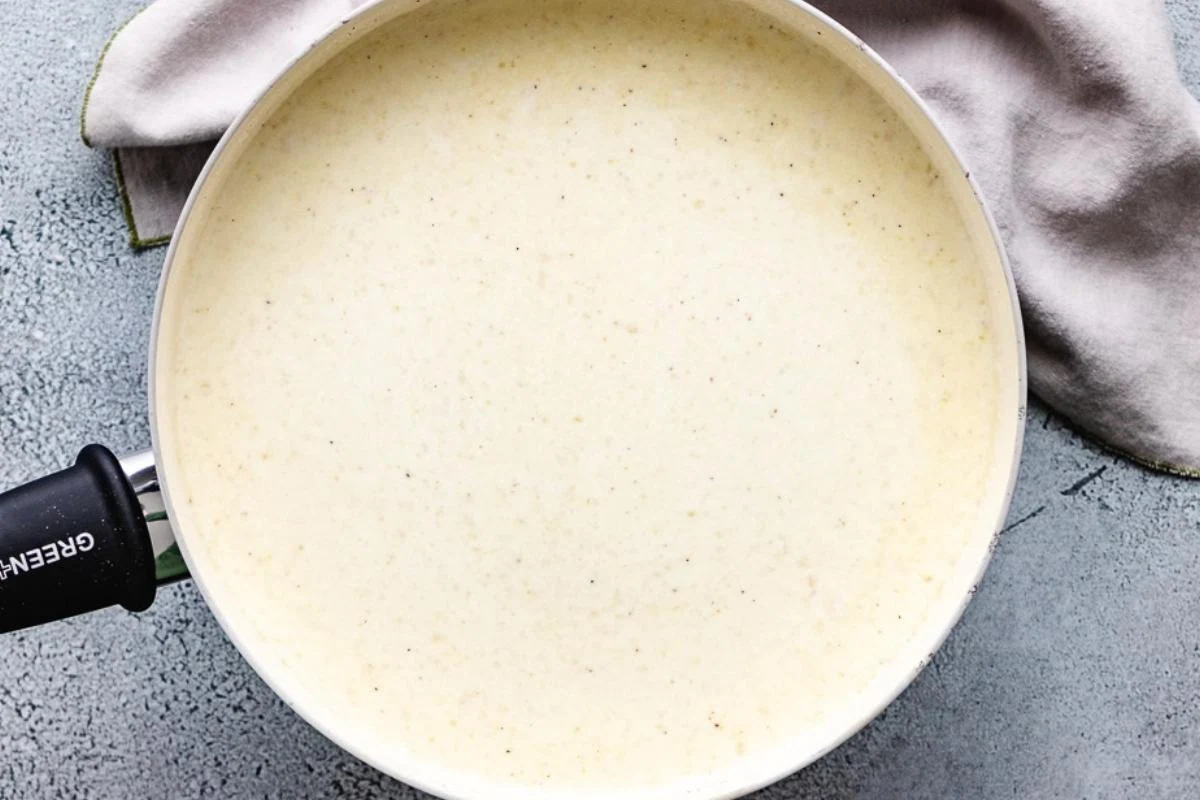 Top down view of roux in a pan.