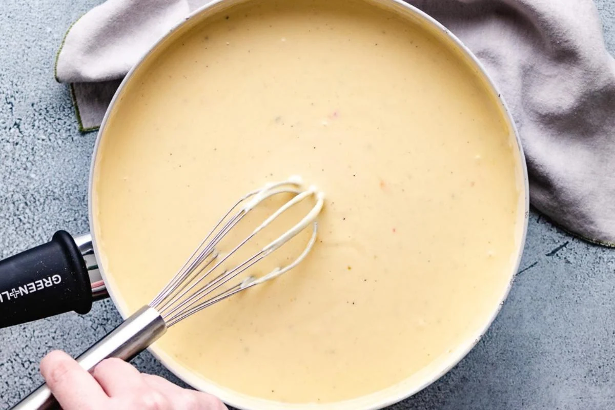 Cheese sauce in a skillet.
