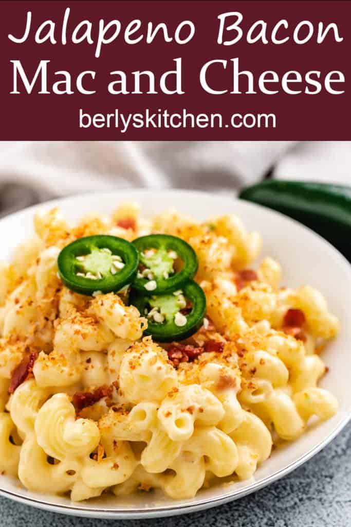 Mac and cheese topped with panko and jalapenos.