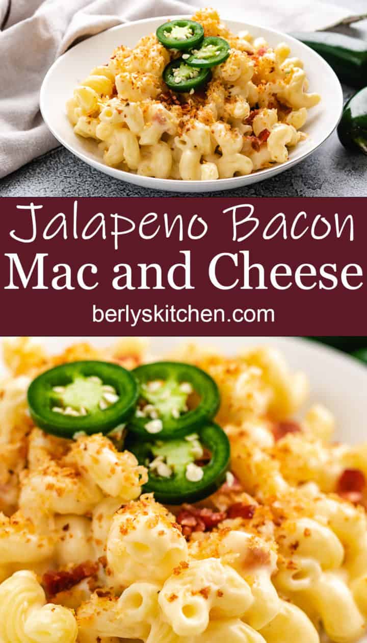 Jalapeno bacon mac and cheese in a bowl.